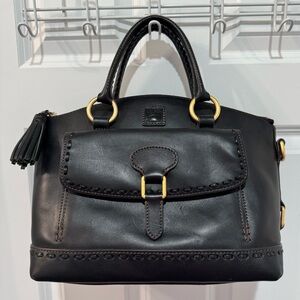 Dooney Bourke Black Florentine Leather Front Pocket Domed Satchel - EUC